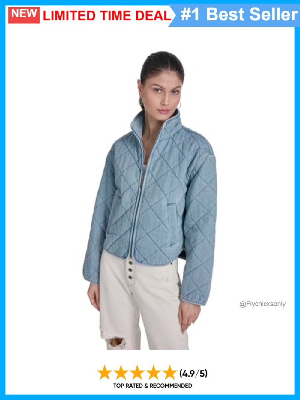 Diamond Quilted Cotton Jacket Lightweight Zip Front Stand Collar Women's